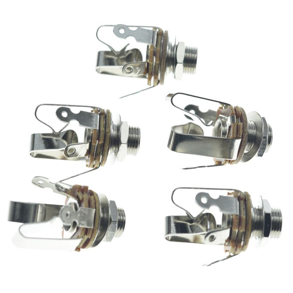 KAISH Premium 5pcs Brass American Thread Audio 1/4'' Female Stereo Jack Socket 6.35mm Output/Input Jack TRS Stereo Panel Mount J